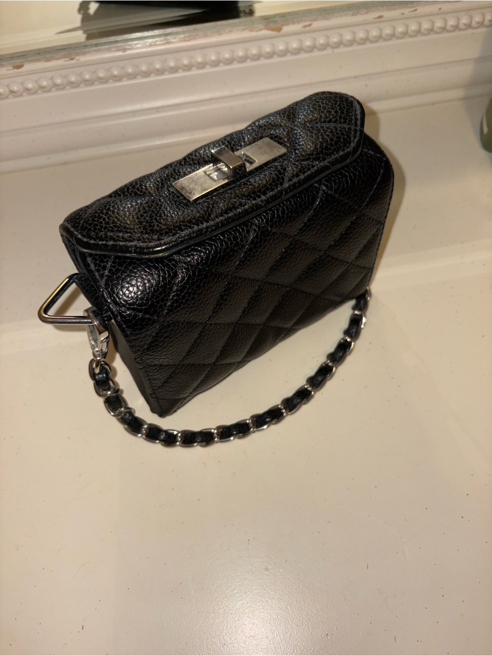 Steve Madden Black Quilted Mini Crossbody with Chain Strap